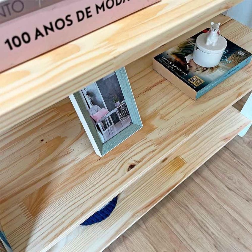 Aparador Linea Ample Moderno 3 Prateleiras 100cm Natural E Branco Artfactory Design - imagem 3