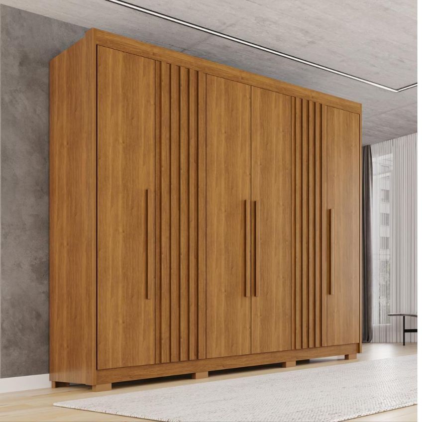 Guarda Roupa Casal Diamante Ripado 6 Portas De Bater 6 Gavetas MDF Cinamomo 240cm Diamante - imagem 4