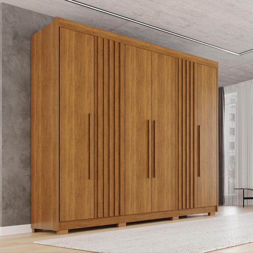 Guarda Roupa Casal Diamante Ripado 6 Portas De Bater 6 Gavetas MDF Cinamomo 240cm Diamante - imagem 5