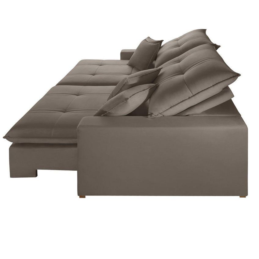 Sofá Com Chaise B002 3 Lugares Retrátil 210cm Café Veludo Meu Sofá Online - imagem 4