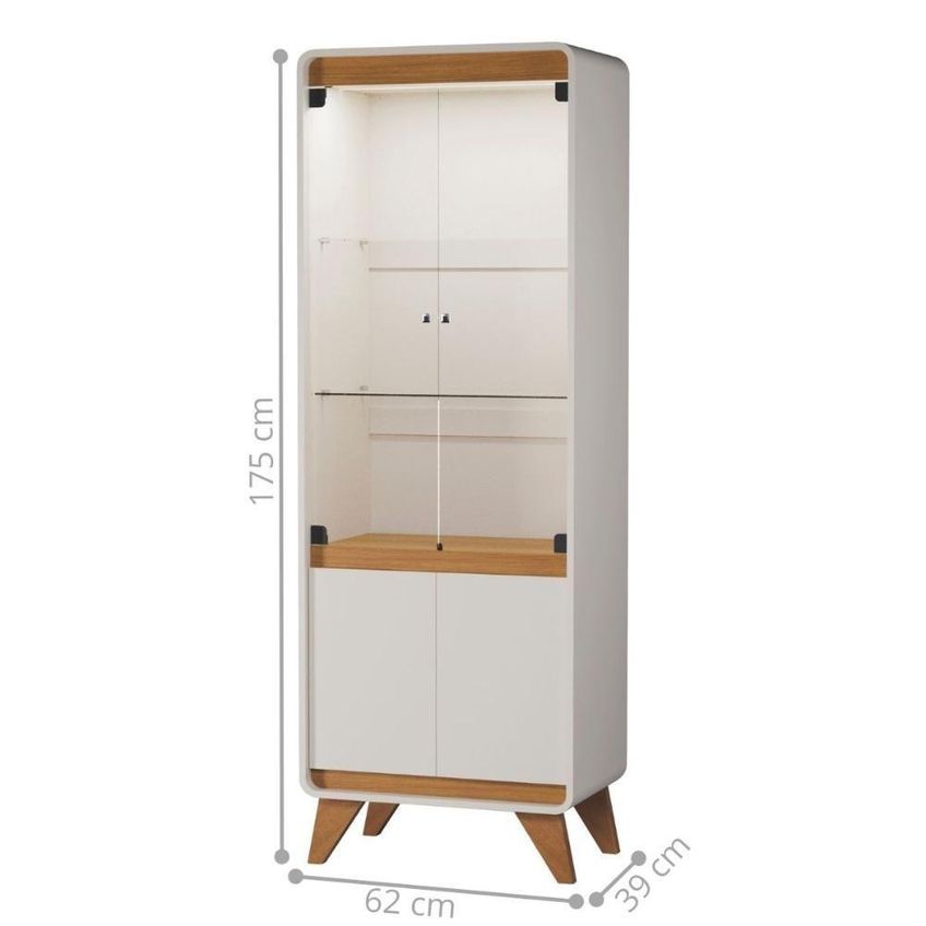 Cristaleira Para Sala De Jantar 2 Portas 3 Prateleiras MDP Com Gaveta Off White Mais De Casa - imagem 2