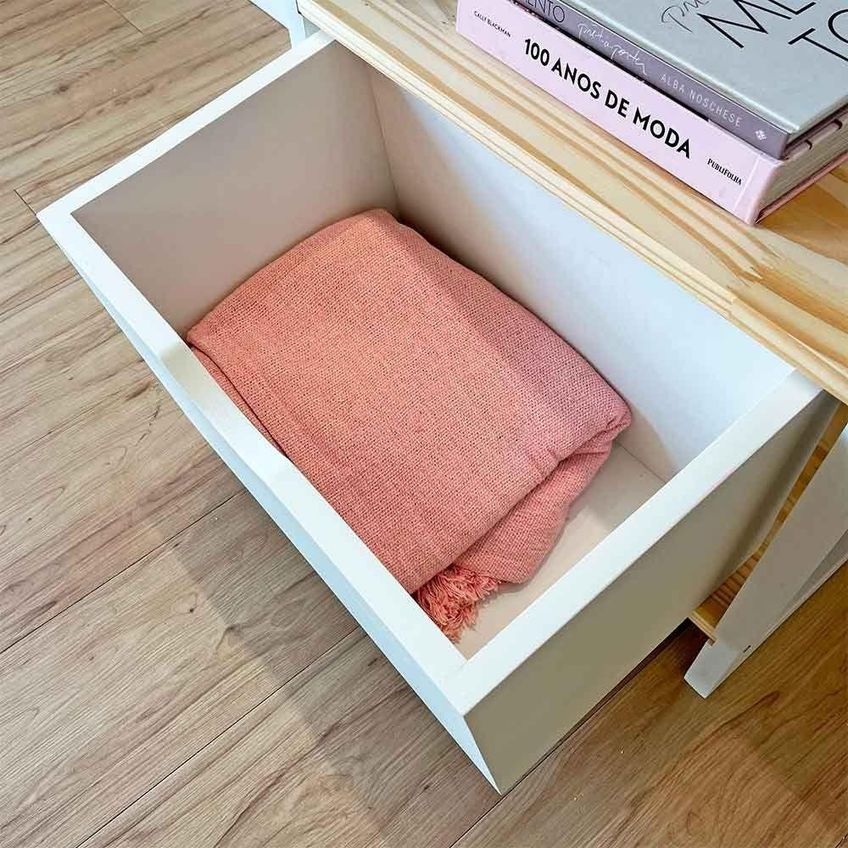 Aparador Linea Slim Moderno Sem Porta 1 Gaveta Madeira Maciça 53cm Natural E Branco Artfactory - imagem 4