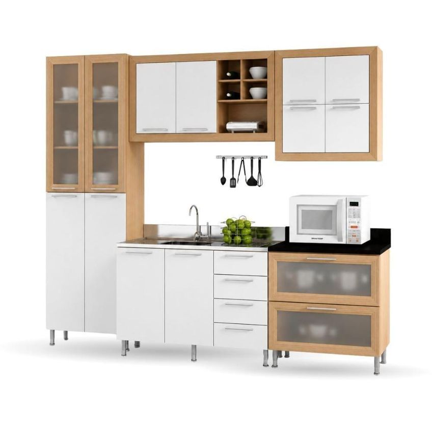 Armário De Cozinha Aspen 12 Portas 6 Gavetas MDF-MDP 270cm Café E Branco Ditália Móveis - imagem 4