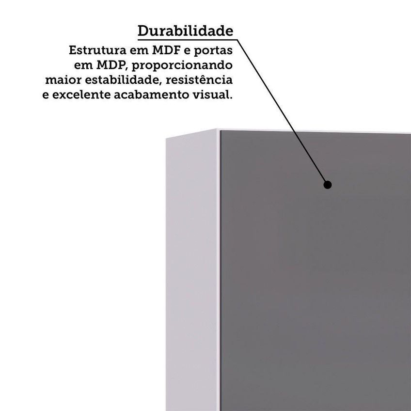 Armário Aéreo Modulado Essenza Luciane 2 Portas De Bater MDF-MDP Branco-Cinza Puro - imagem 4