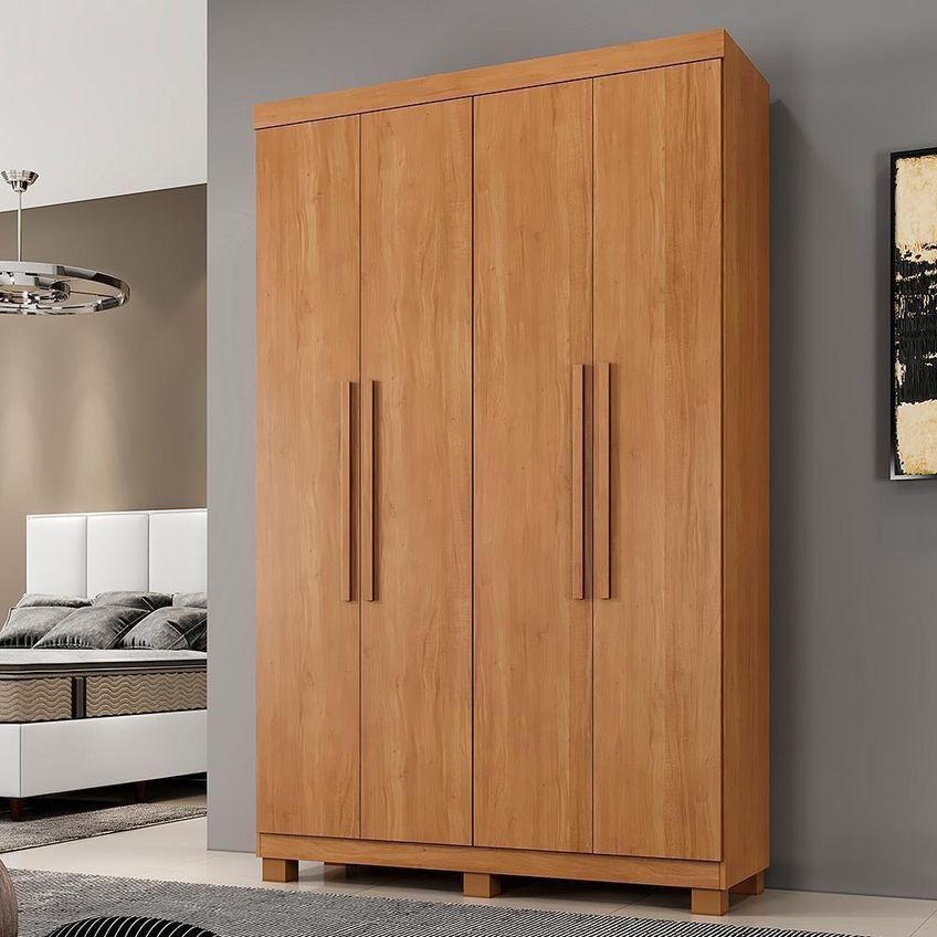 Roupeiro Casal Verona 4 Portas De Bater 3 Gavetas Mdp Cinamomo Top 134cm - imagem 3