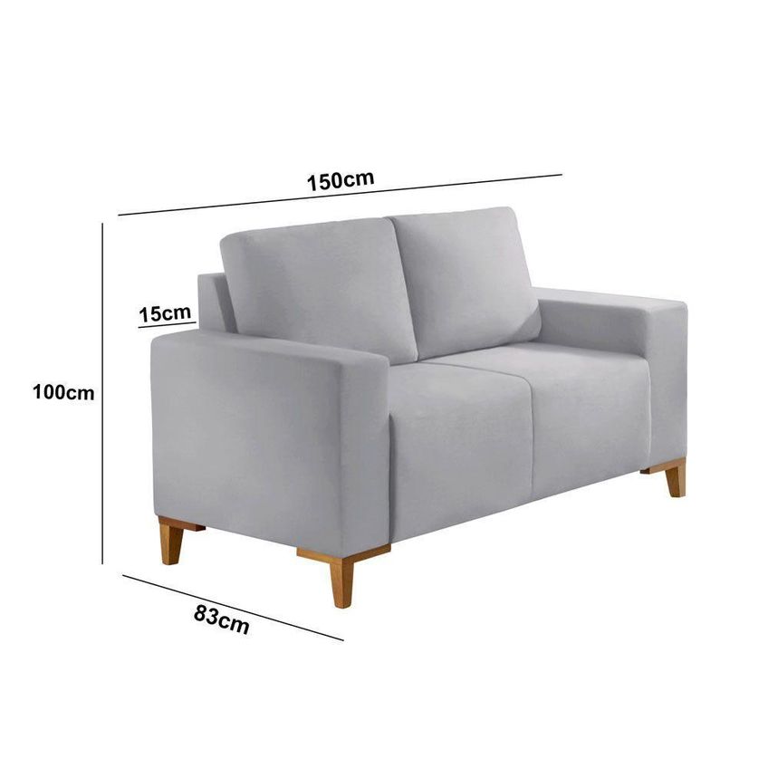 Sofá Milano 2x3 Lugares Fixo 150cm Prata Veludo Meu Sofá Online B026 - imagem 2