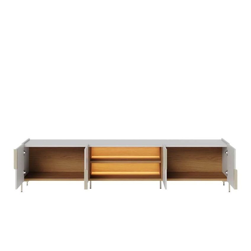 Rack Bancada Maggiore Para TV Até 85" 240cm MDP Com LED Off White Colibri Móveis 4 Portas - imagem 5