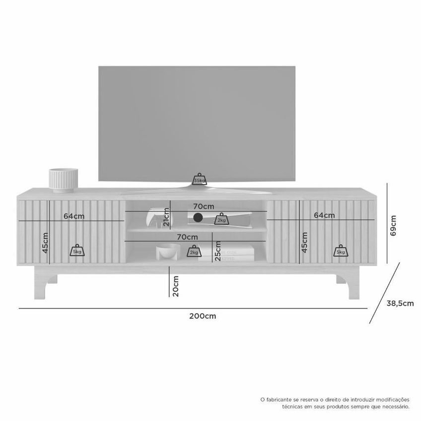 Rack Thor Para TV 70" 200cm MDP-MDF Com Portas Correr Cinza Thor - imagem 3