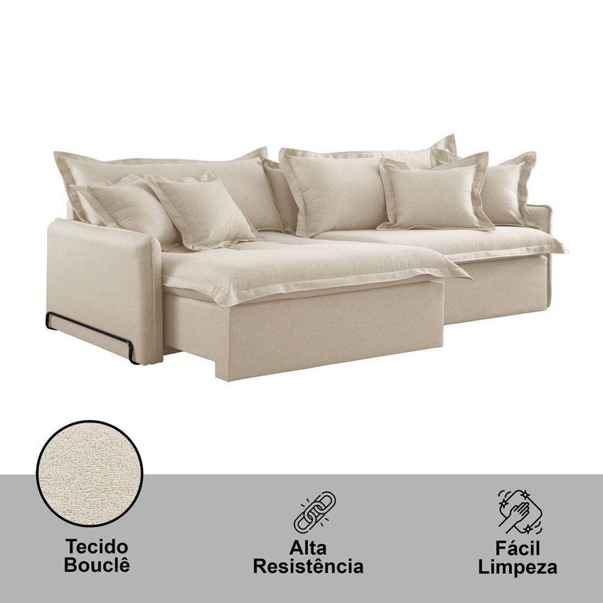 Sofá Cama A294 3 Lugares Retrátil E Reclinável 190cm Creme Meu Sofá Online - imagem 3