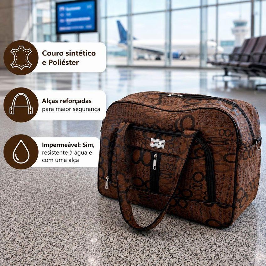 Bolsa De Viagem 50cm X 32cm X 18cm Em Poliéster Com Alça Estampada E Zíper Modelo Bolsa De Viagem - imagem 3