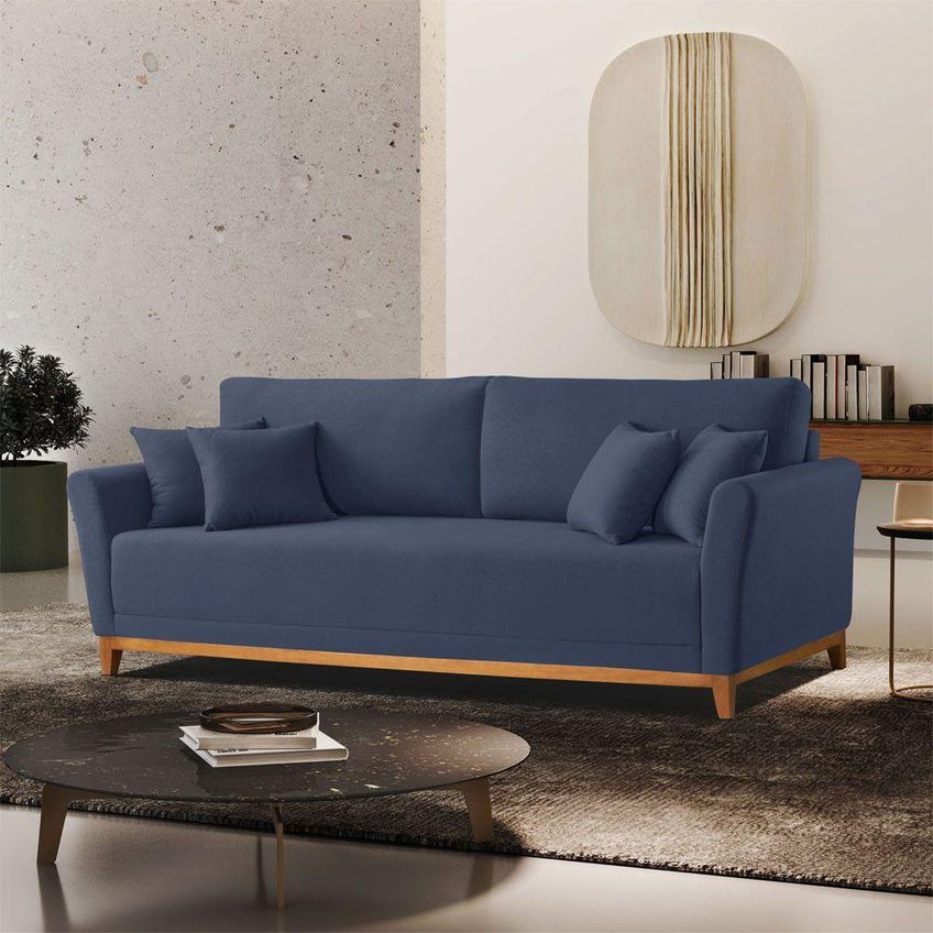 Sofá Brasil 3 Lugares Fixo 160cm Azul Linho Braço 10cm Meu Sofá Online - imagem 3