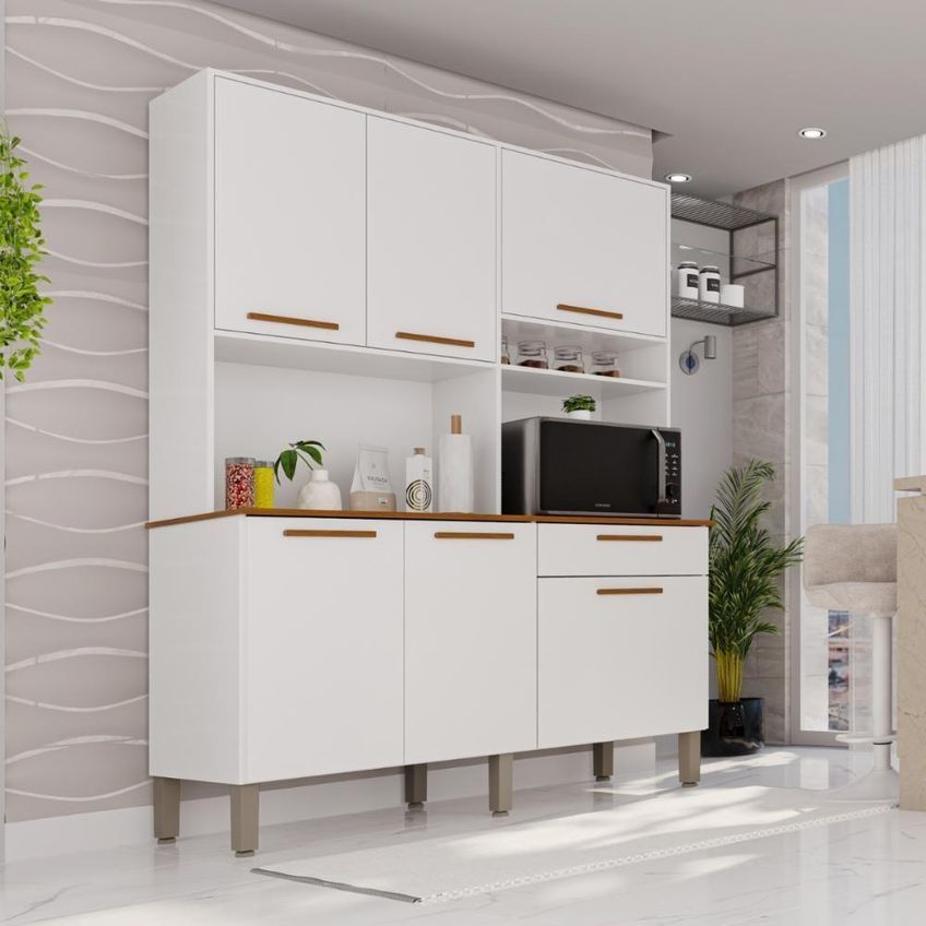Armário De Cozinha Imperial 5 Portas 1 Gaveta MDF 160cm Branco-Ypê - imagem 3