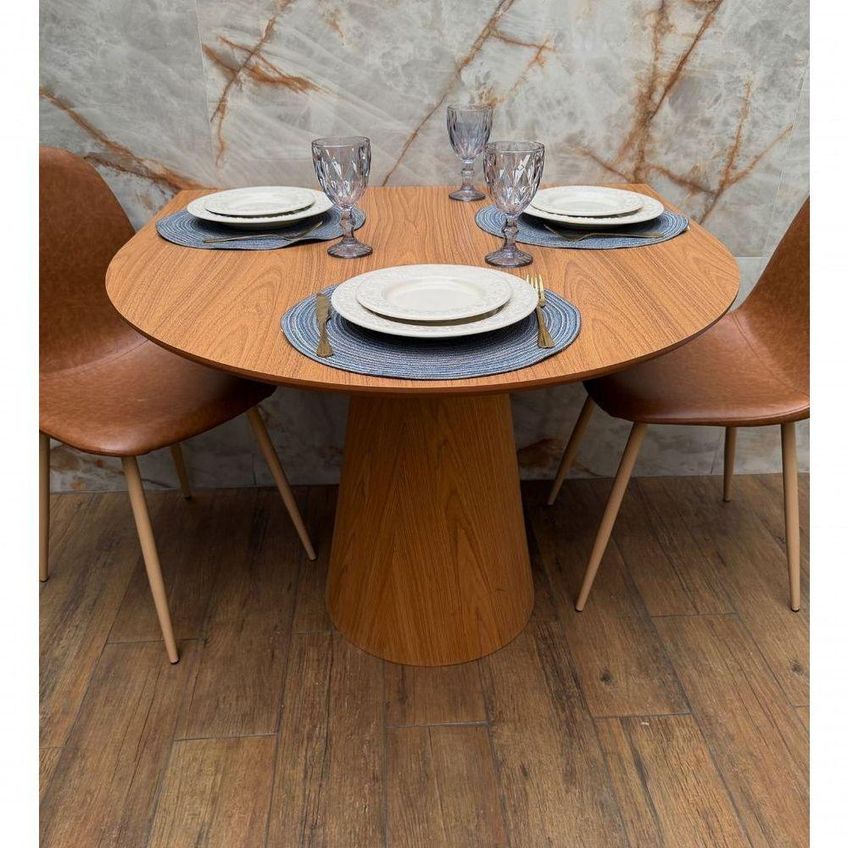Mesa De Jantar Mel Cone 4 Lugares Redonda Mdf 100x90cm Café Freijó Modelar Art Móveis - imagem 4