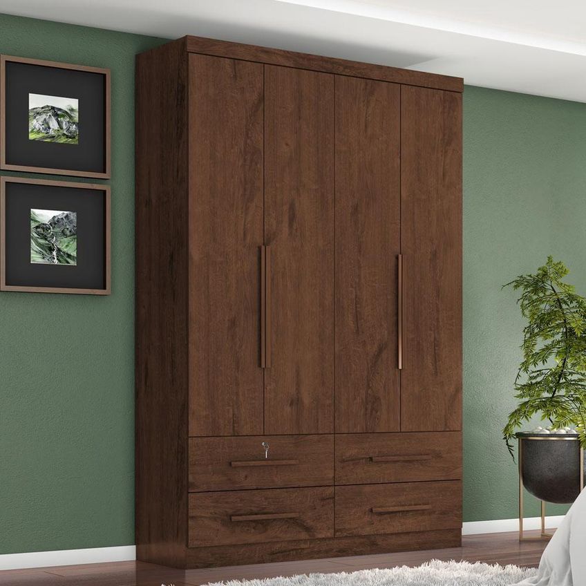 Guarda Roupa Solteiro Maximus 4 Portas Bater 4 Gavetas Mdp Jacarandá Fosco Zanzini Móveis 153,8cm - imagem 3