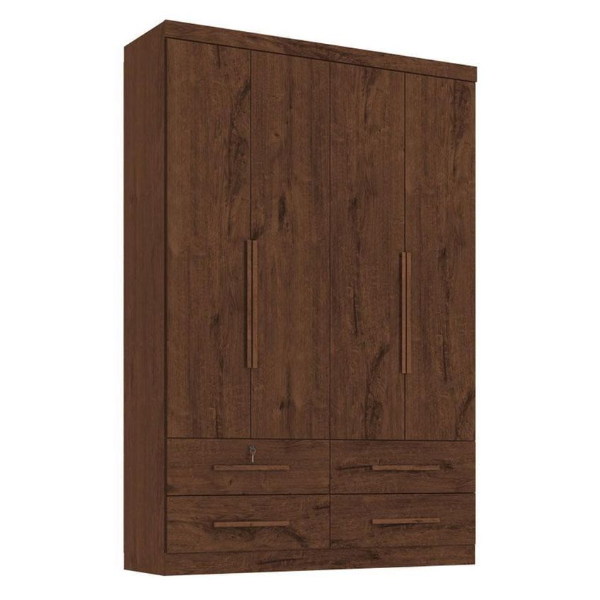 Guarda Roupa Solteiro Maximus 4 Portas Bater 4 Gavetas Mdp Jacarandá Fosco Zanzini Móveis 153,8cm - imagem 5
