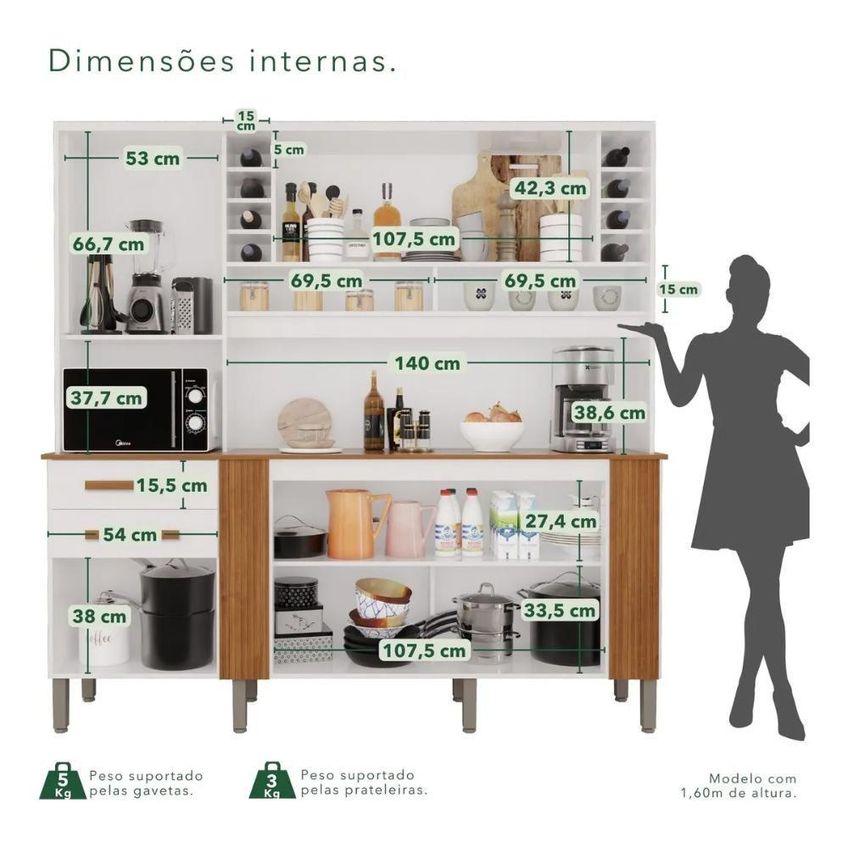 Armário Kit Palazzo 2 Portas 2 Gavetas Mdp 200cm Branco Ypê 200cm 97,8kg Estrutura Reforçada Moderno - imagem 3