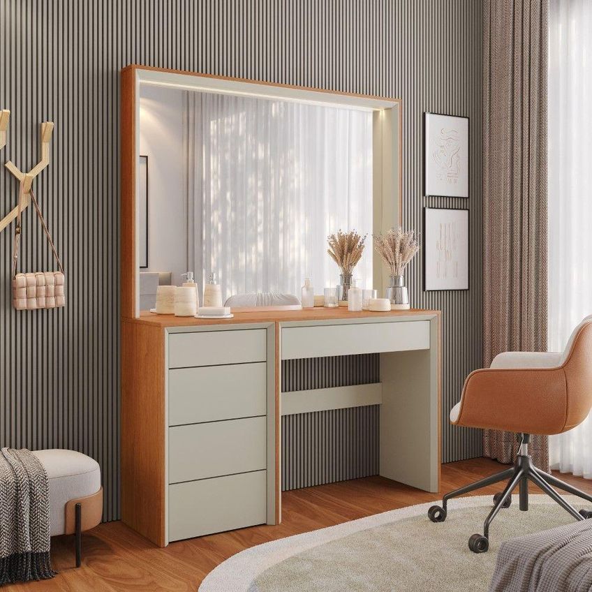 Camarim Prime 5 Gavetas Com Espelho Led Mdf Off White Mavaular Móveis - imagem 3