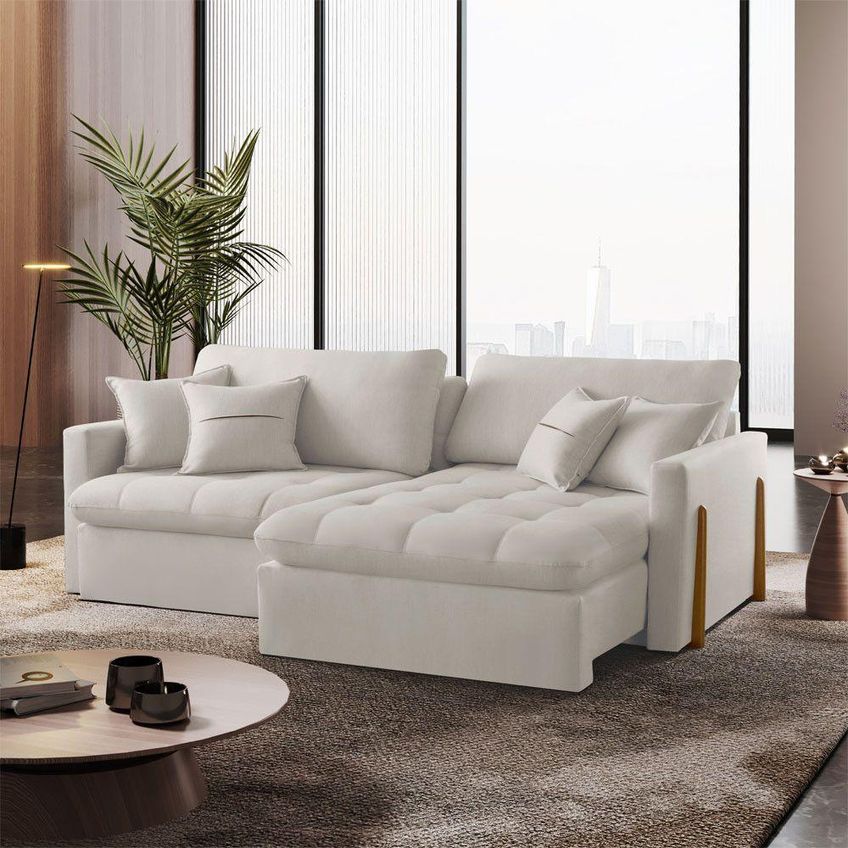 Sofá Cama A302 3 Lugares Retrátil 200cm Branco Linho Meu Sofá Online - imagem 4