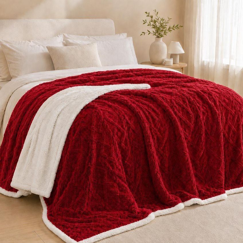 Cobertor Manta Santiago Casal 190x210cm Microfibra Dupla Face Vermelho Clara Luz Decora - imagem 3