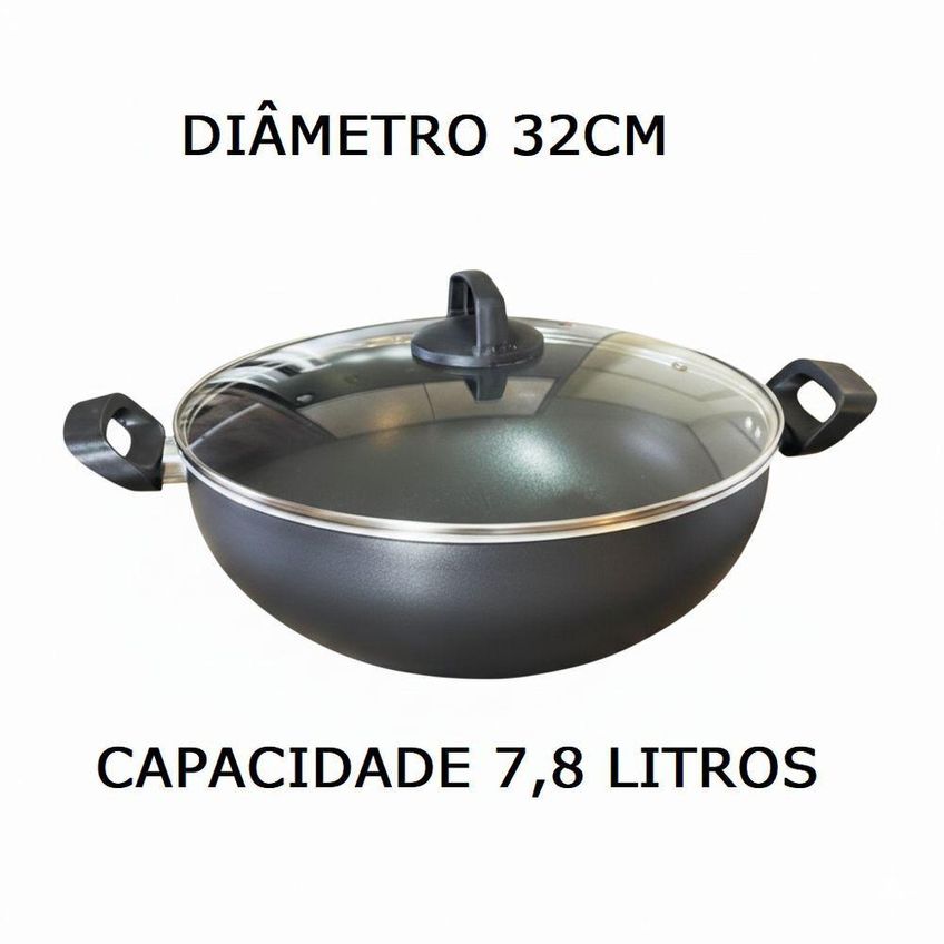 Panela Wok Grande Antiaderente 32cm 7,8l Com Tampa De Vidro Temperado Vermelha Docesar - imagem 4