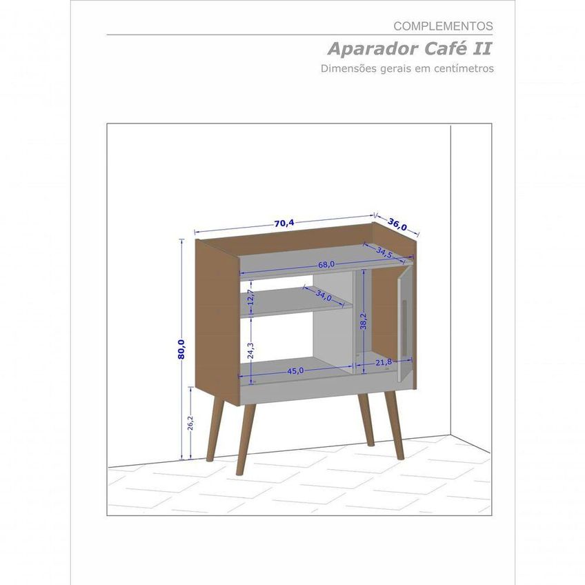 Aparador Café II Moderno 1 Porta Sem Gavetas MDP 70,40cm Off White Ravilar - imagem 4