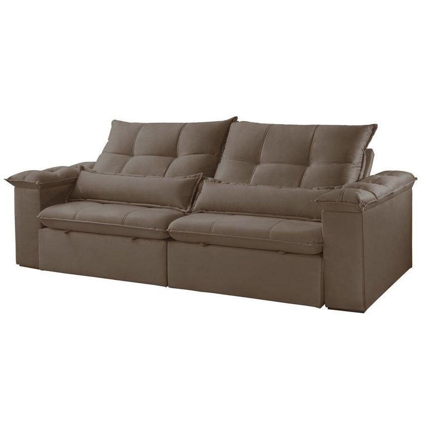 Sofá Com Chaise Exclusive 3 Lugares Retrátil 210cm Marrom Veludo Meu Sofá Online - imagem 4