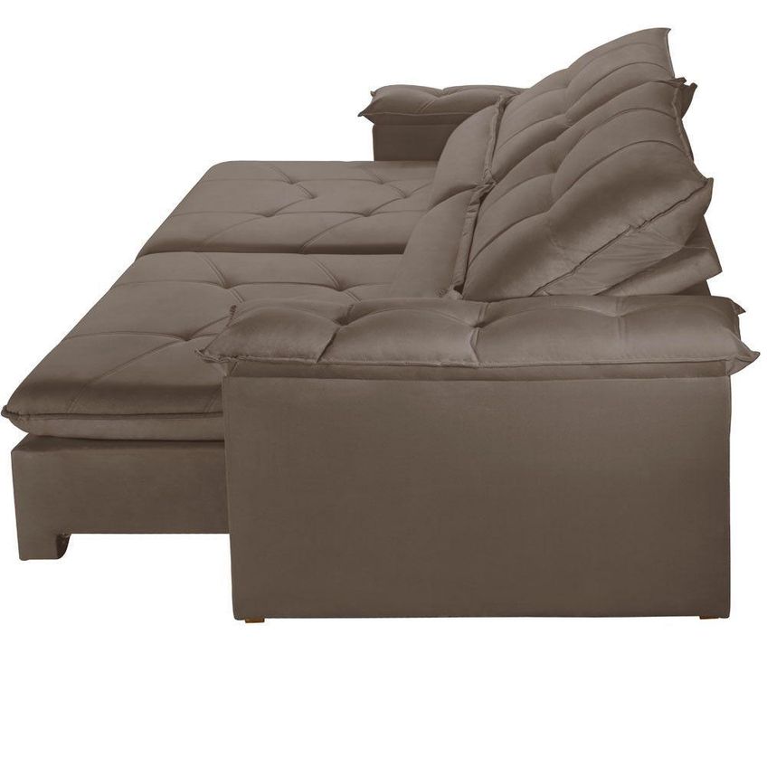 Sofá Com Chaise Exclusive 3 Lugares Retrátil 210cm Marrom Veludo Meu Sofá Online - imagem 5