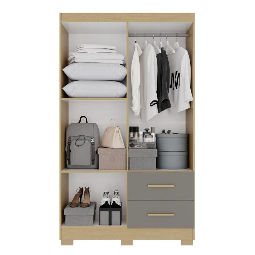 Guarda Roupa Casal Catar Premium 4 Portas De Bater 2 Gavetas Mdp Carvalho-grafite 180cm - imagem 2