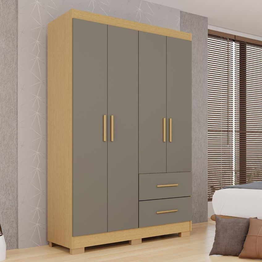 Guarda Roupa Casal Catar Premium 4 Portas De Bater 2 Gavetas Mdp Carvalho-grafite 180cm - imagem 3