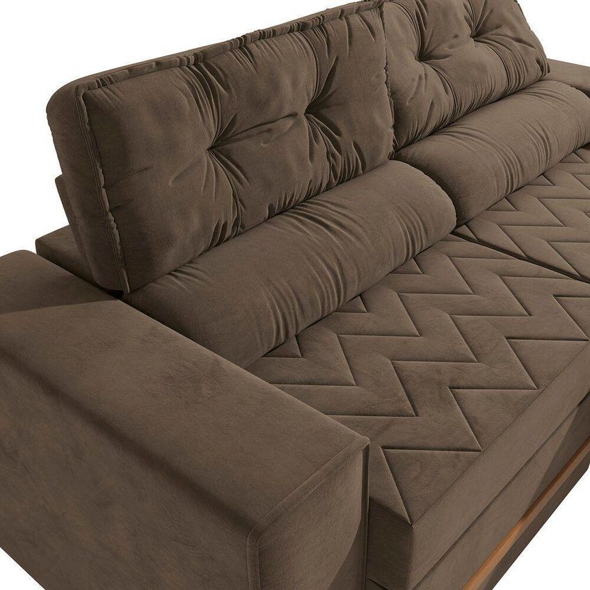 Sofá Com Chaise Havana 3 Lugares Retrátil 206cm Marrom Suede Kappesberg - imagem 4