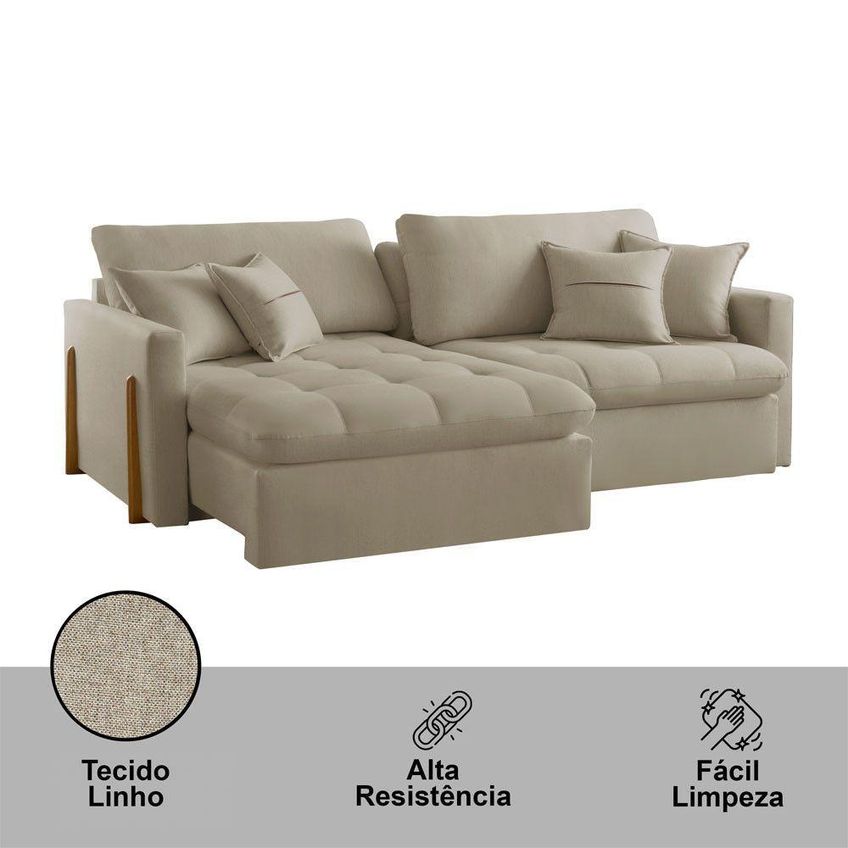 Sofá Cama A226 3 Lugares Retrátil E Reclinável 220cm Bege Linho - imagem 2