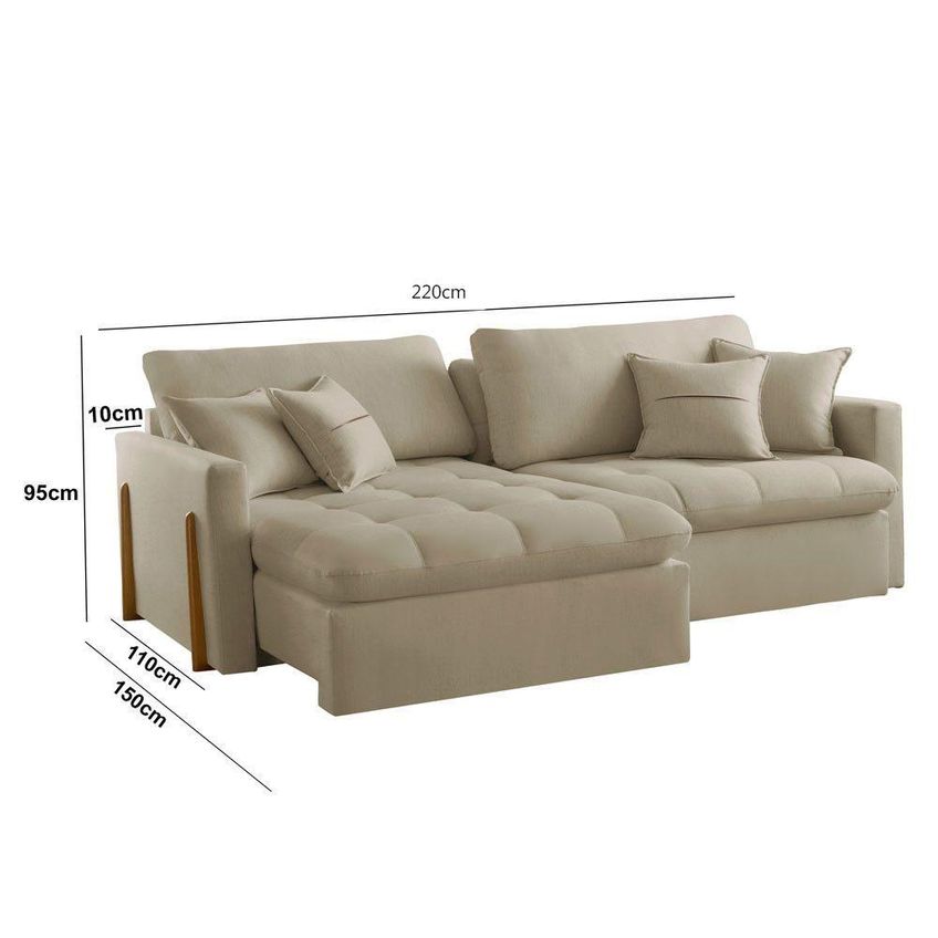 Sofá Cama A226 3 Lugares Retrátil E Reclinável 220cm Bege Linho - imagem 4