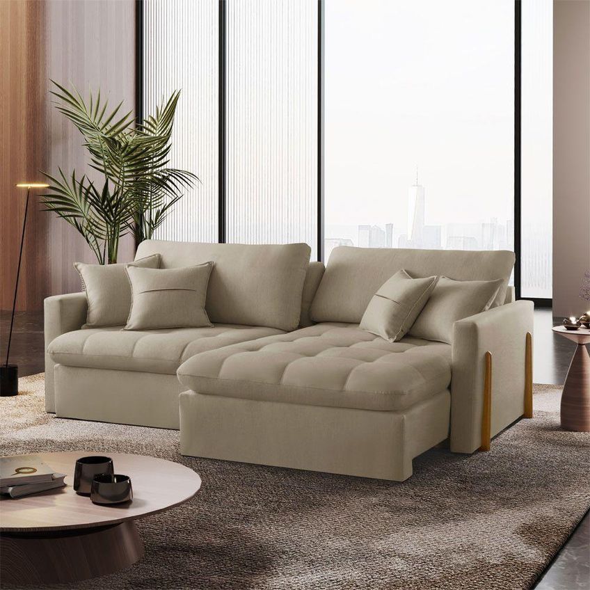 Sofá Cama A226 3 Lugares Retrátil E Reclinável 220cm Bege Linho - imagem 5