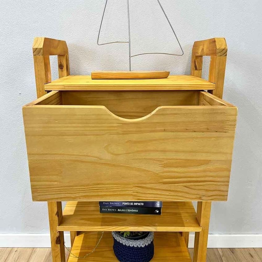 Aparador Linea Slim Rústico 4 Prateleiras 1 Gaveta Madeira Maciça 54cm Café Artfactory Design - imagem 5