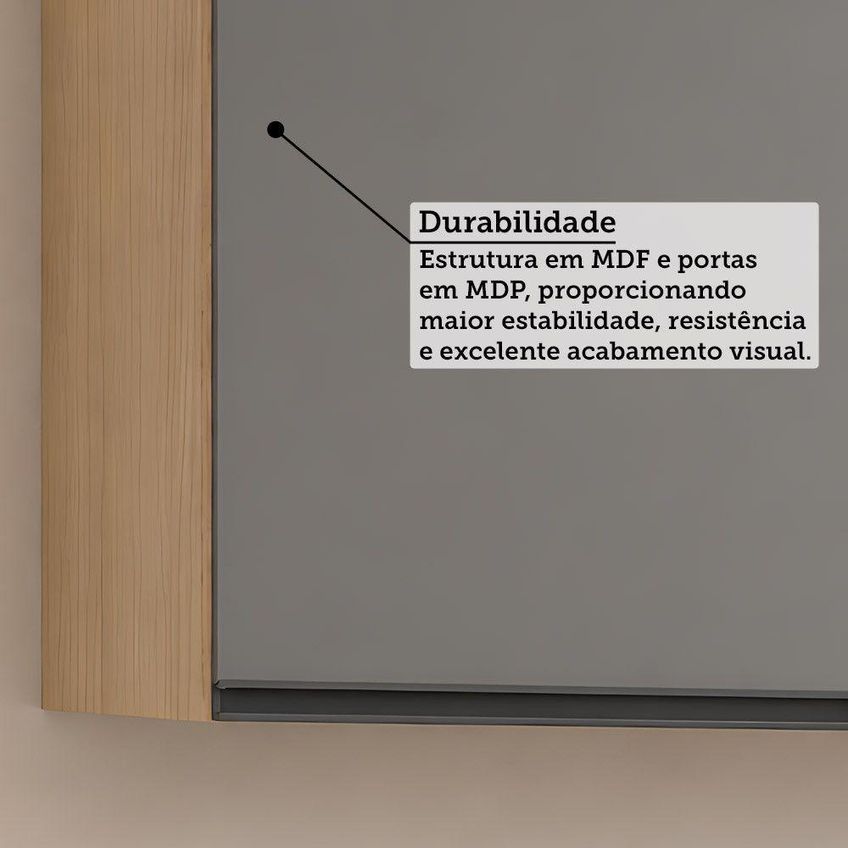 Armário Aéreo Modulado Essenza 2 Portas De Bater Mdf-mdp Andorra-cinza Puro Luciane Móveis - imagem 5