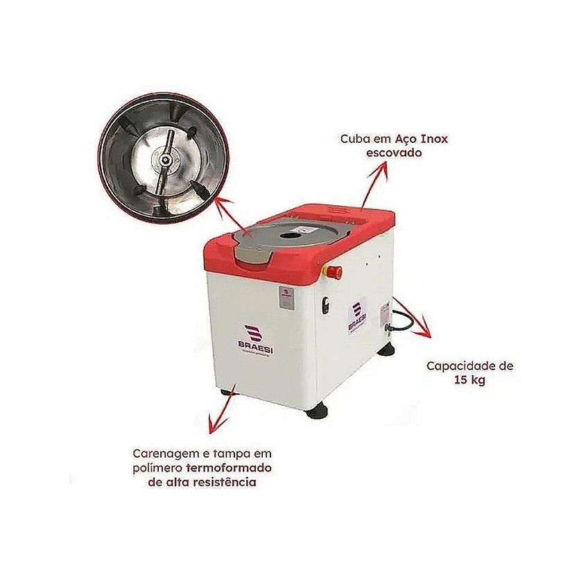 Amassadeira Rápida AR-15-1 15kg Cuba Aço Inox Escovado Vermelho e Branco Braesi 220V - imagem 3