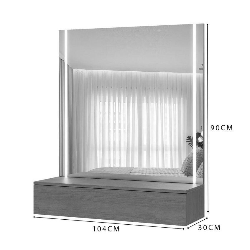 Camarim Imperus 1 Gaveta Com Espelho Iluminação Led Mdf Branco Acetinado Mavaular - imagem 3