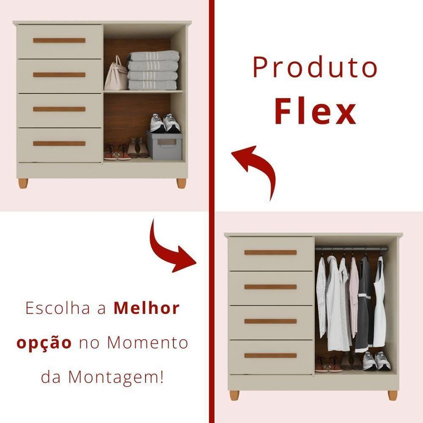 Cômoda Madri 4 Gavetas MDF Puxador Metálico Amadeirado Tudo De Móveis - imagem 4