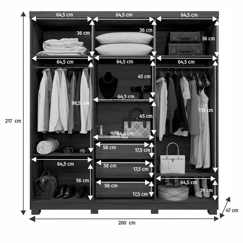 Guarda Roupa Verona 6 Portas De Bater 3 Gavetas Mdp Cinamomo-off Top Útil 200cm - imagem 4