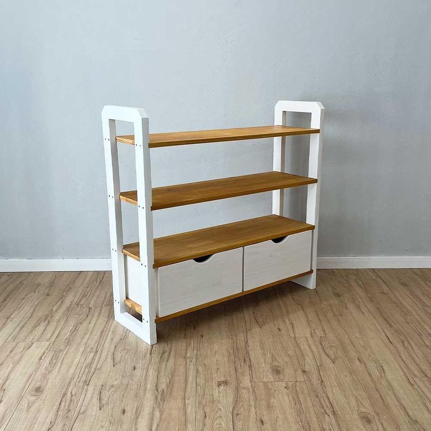 Aparador Linea Ample Moderno Sem Porta 2 Gavetas Madeira Maciça 100cm Nozes E Branco Artfactory - imagem 4