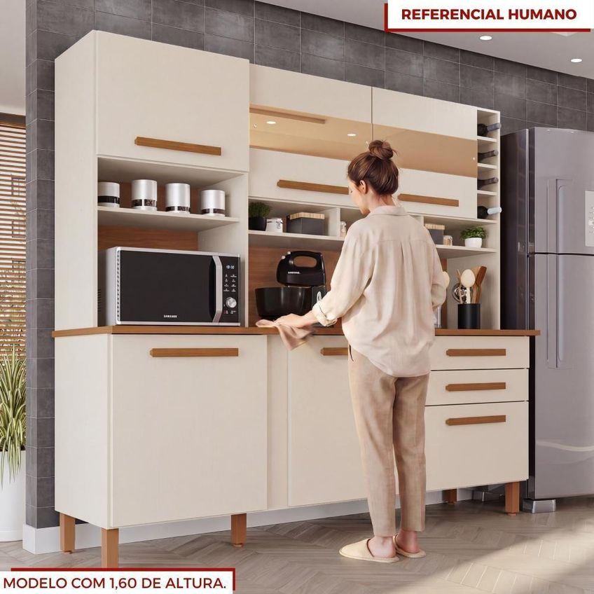 Cozinha Amanda 6 Portas 2 Gavetas MDF 182cm Amadeirado Amanda Block - imagem 4