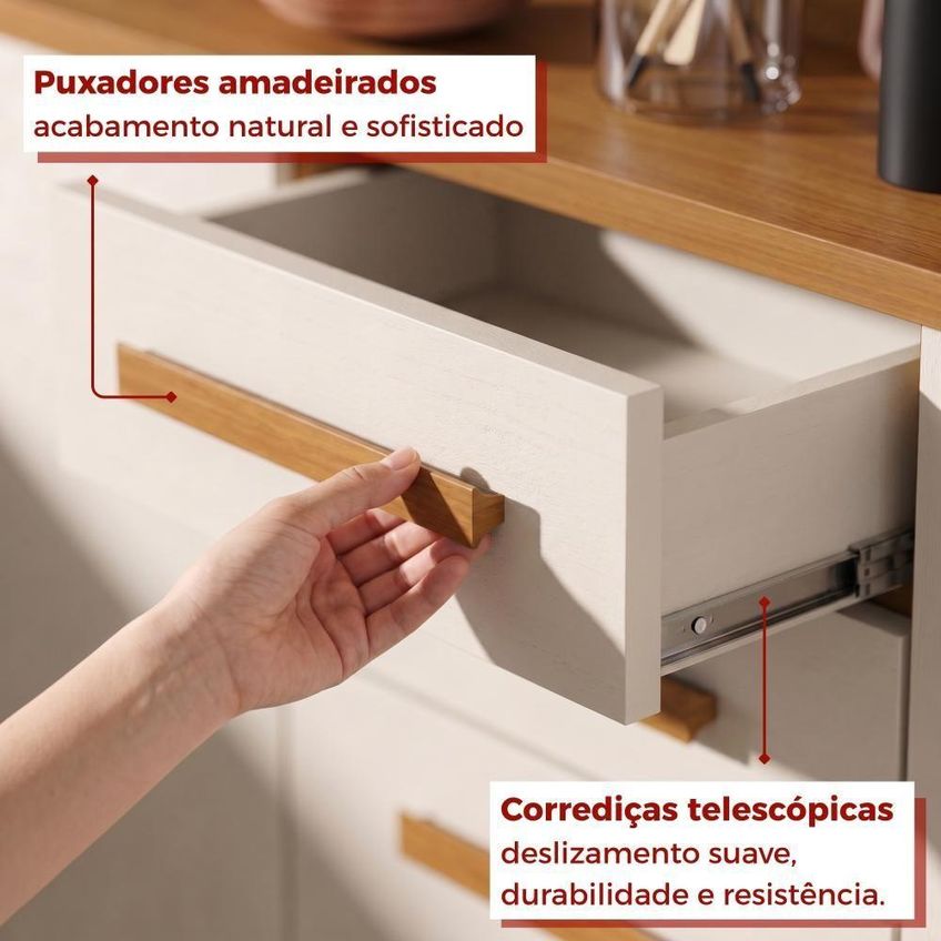 Cozinha Sara Frison 4 Portas 2 Gavetas 115cm Bege Sara Enxovais - imagem 3