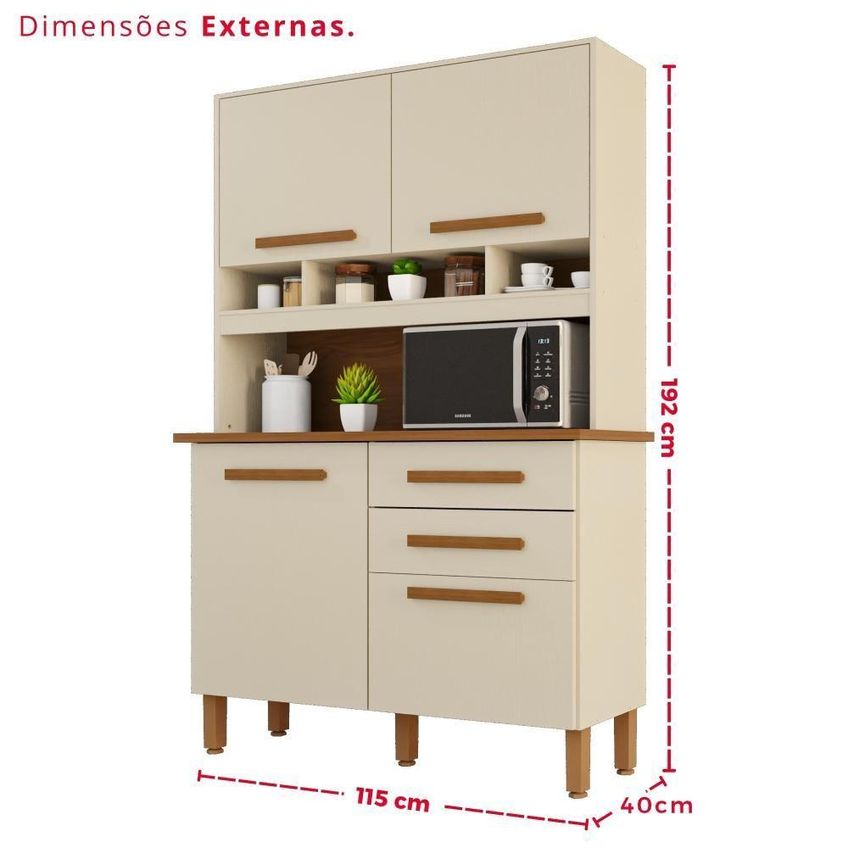Cozinha Sara Frison 4 Portas 2 Gavetas 115cm Bege Sara Enxovais - imagem 4