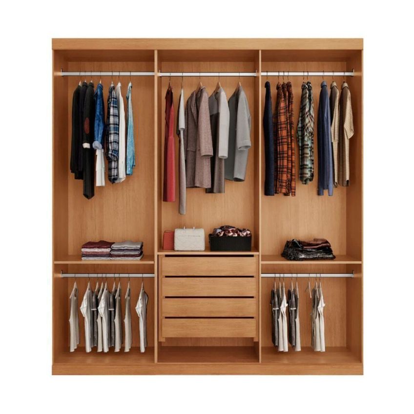 Guarda Roupa Casal Cr35536 3 Portas De Correr 4 Gavetas Mdf Laqueado Madeirado Multimóveis - imagem 3