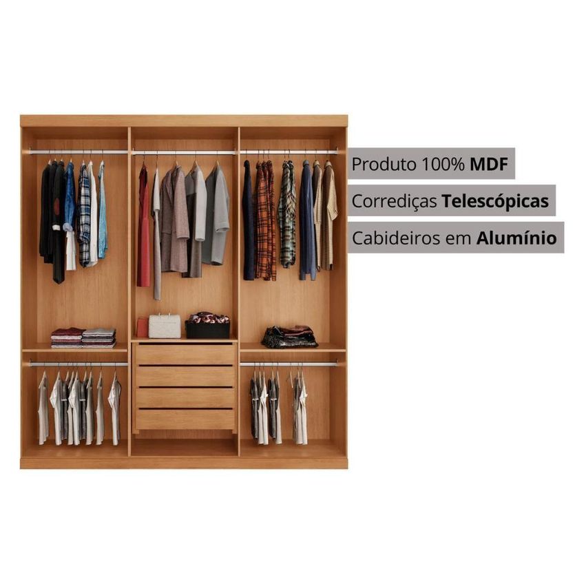 Guarda Roupa Casal Cr35536 3 Portas De Correr 4 Gavetas Mdf Laqueado Madeirado Multimóveis - imagem 5