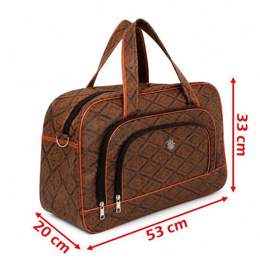 Bolsa Mala De Viagem Grande 53cm Poliéster Com Alças Reforçadas Zíper Marrom - imagem 4