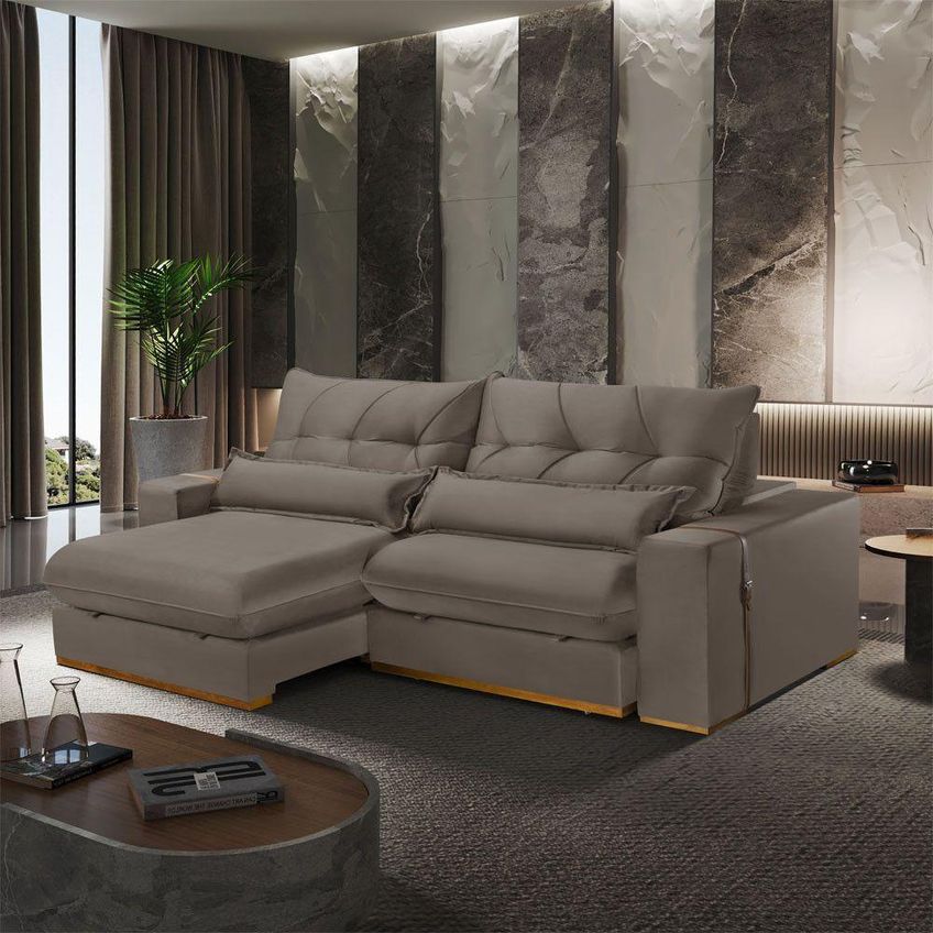 Sofá Com Chaise B002 3 Lugares Retrátil E Reclinável 230cm Caramelo Meu Sofá Online - imagem 3