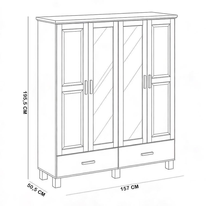 Guarda Roupa Solteiro Selena F06 4 Portas De Bater 2 Gavetas Madeira Maciça Castanho Lyam Decor - imagem 3