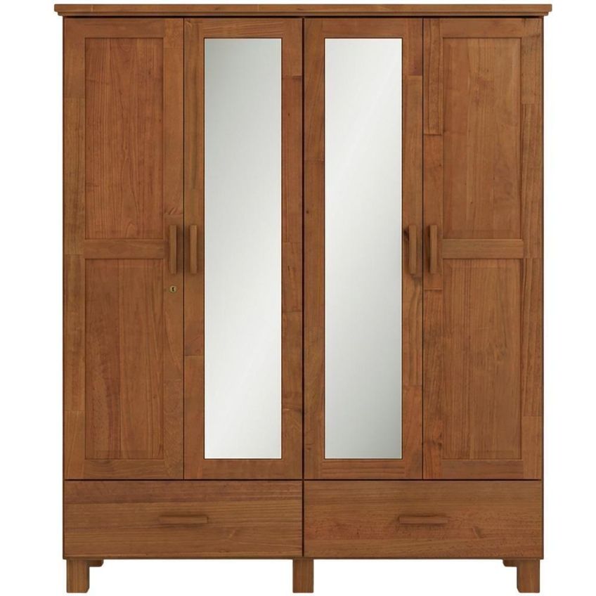 Guarda Roupa Solteiro Selena F06 4 Portas De Bater 2 Gavetas Madeira Maciça Castanho Lyam Decor - imagem 5