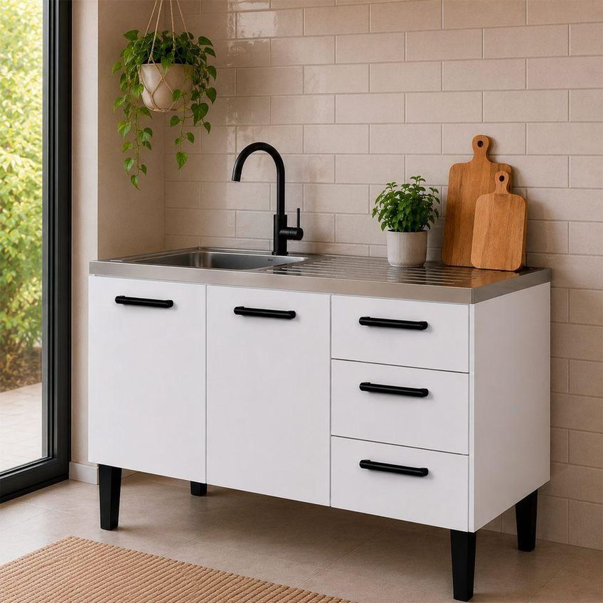 Gabinete Para Cozinha Atena 3 Gavetas Aço 117cm Branco Cozimax - imagem 4